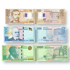 Albania Set: 200–1,000 Leke, 2017–2020, B322-B324, UNC - Robert's World Money - World Banknotes