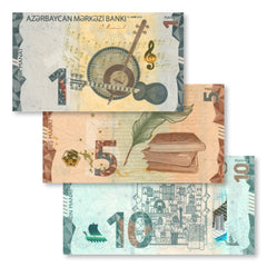 Azerbaijan Set: 1, 5 & 10 Manat, 2020–2021, B408–B410, UNC - Robert's World Money - World Banknotes