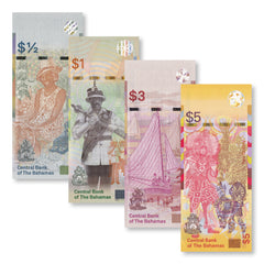 Bahamas Set: Half–$5 Dollars, 2017–2020, B348–B351, UNC - Robert's World Money - World Banknotes