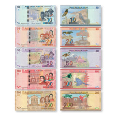 Bolivia Full Set: 10–200 Bolivianos, 2018, B417–B421, UNC - Robert's World Money - World Banknotes