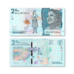 Colombia 2000 Pesos, 2020, B993f, P458, UNC - Robert's World Money - World Banknotes