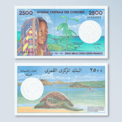 Comoros 2500 Francs, 1996, B304a, P13, UNC