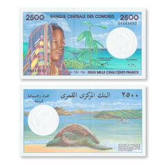 Comoros 2500 Francs, 1996, B304a, P13, UNC