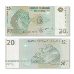 Congo Set: 10–20,000 Francs, 2002–2020, UNC - Robert's World Money - World Banknotes