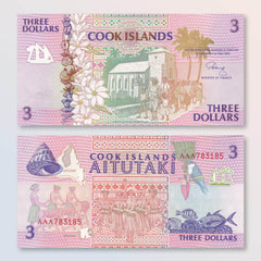 Cook Islands 3 Dollars, 1992, B107a, P7a, UNC - Robert's World Money - World Banknotes