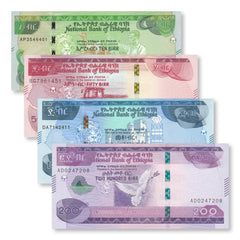 Ethiopia Set: 10–200 Birr, 2012/2020, B335–B338. UNC - Robert's World Money - World Banknotes