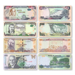 Jamaica Set: 50–1,000 Dollars, 2021, B240–41 B249–50,P85–86, P94–95, UNC - Robert's World Money - World Banknotes