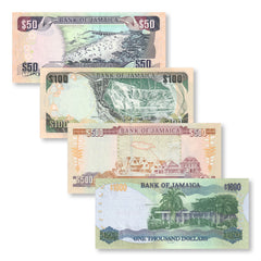 Jamaica Set: 50–1,000 Dollars, 2021, B240–41 B249–50,P85–86, P94–95, UNC - Robert's World Money - World Banknotes