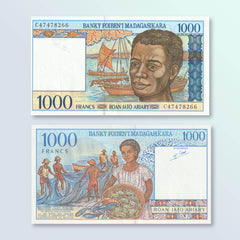 Madagascar 1000 Francs, 1994, B312b, P76b, UNC - Robert's World Money - World Banknotes