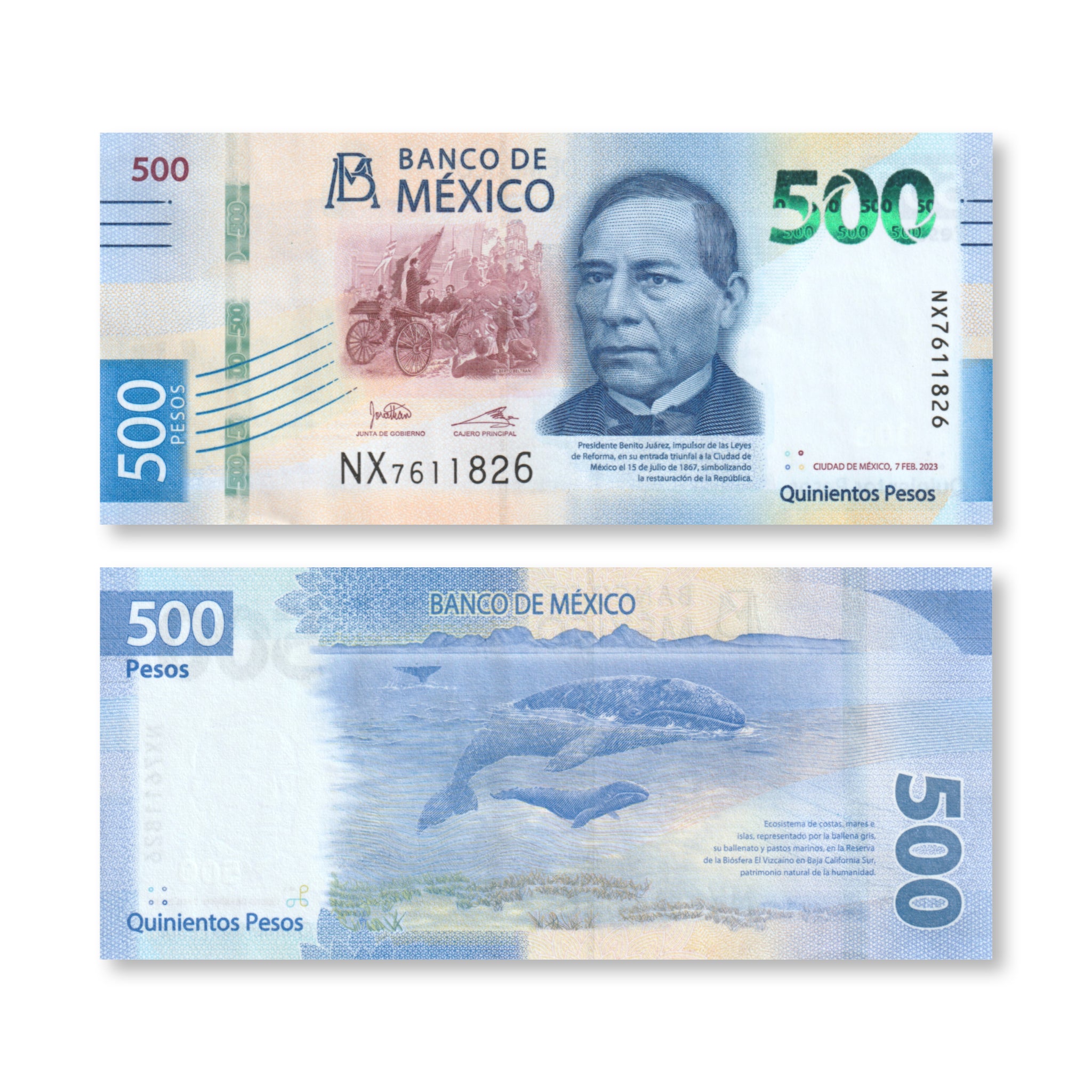 Mexico 500 Pesos, 2023 B717t, UNC – Robert's World Money