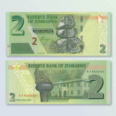 Zimbabwe 2 Dollars, 2019, B192a, UNC - Robert's World Money - World Banknotes