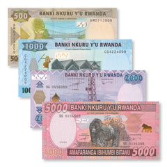 Rwanda Set: 5–2,000 Francs, 2014–2019, B139–B142, UNC - Robert's World Money - World Banknotes