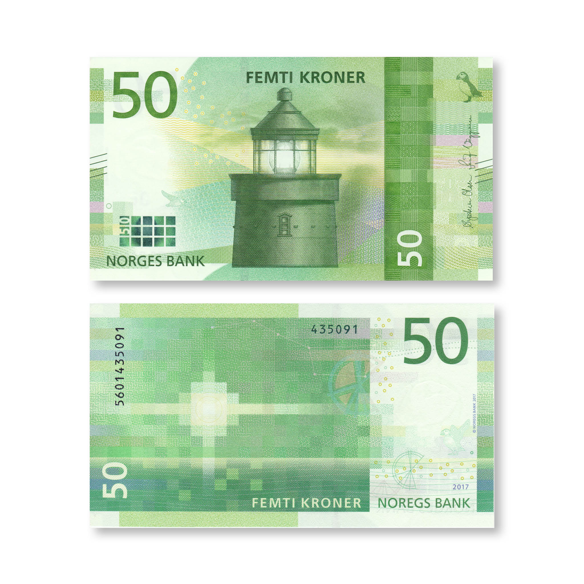 Norway 50 Kroner, 2017, P53, UNC - Robert's World Money - World Banknotes