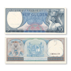 Suriname 5 Gulden, 1963, B506b, P120b, UNC - Robert's World Money - World Banknotes