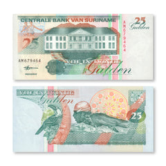 Suriname 25 Gulden, 1998, B524d, P138d, UNC - Robert's World Money - World Banknotes