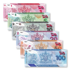 Trinidad & Tobago Full Set: 1–100 Dollars, 2019-2021,  B236–B241, UNC - Robert's World Money - World Banknotes