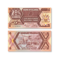 Uganda 5 Shillings, 1987, B131a, P27, UNC