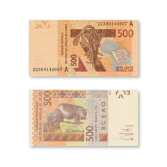 West African States, Ivory Coast Set: 500–10,000 Francs, 2022, B120A–B124A, UNC - Robert's World Money - World Banknotes