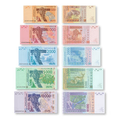 West African States, Ivory Coast Set: 500–10,000 Francs, 2022, B120A–B124A, UNC - Robert's World Money - World Banknotes