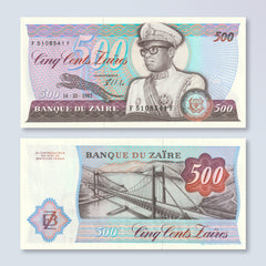 Zaire 500 Zaires, 1985, B115b, P30b, UNC