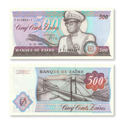 Zaire 500 Zaires, 1985, B115b, P30b, UNC