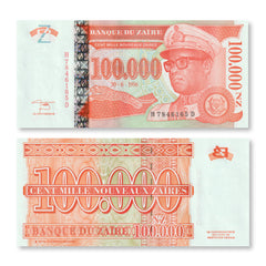 Zaire 100,000 Noueaux Zaires, 1996, B150b, P77, UNC