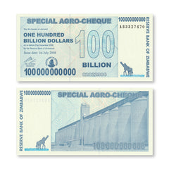 Zimbabwe 100 Billion Dollars, Special Agro-Cheque, B155a, P64, UNC