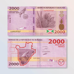 Burundi 2000 Francs, 2018, B238b, P52, UNC - Robert's World Money - World Banknotes